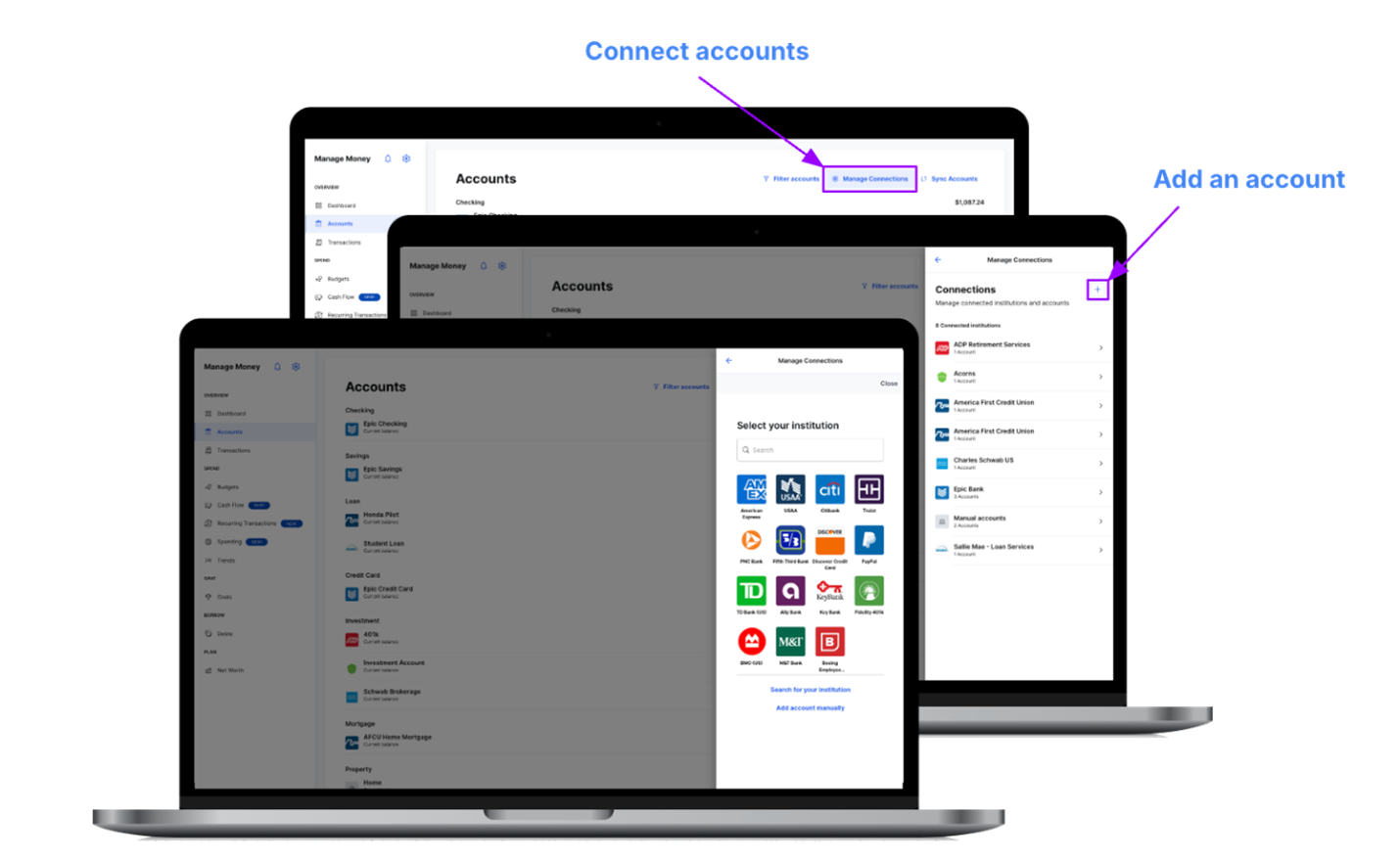 Money Management Account Management Screen