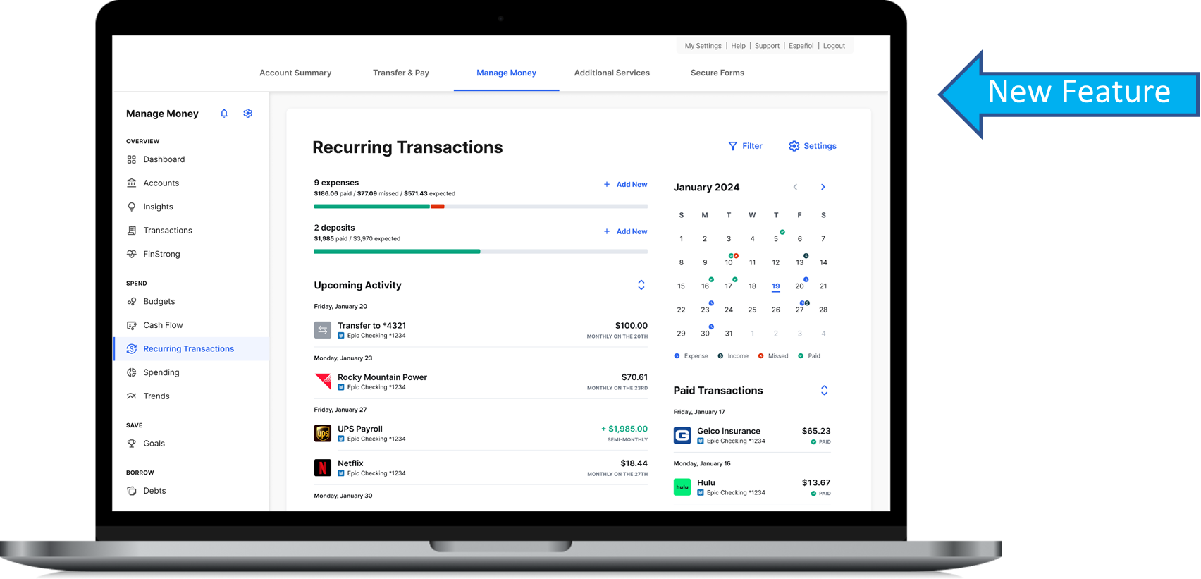 Money Management Transactions Screen